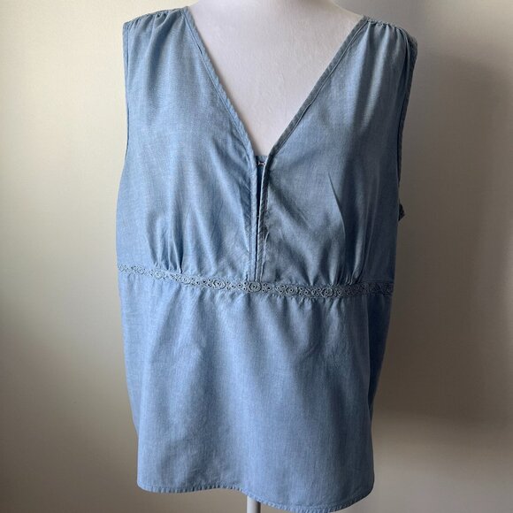 Sonoma Life+Style Weathered Denim Sleeveless Top, XL - Boho Chic! - Picture 1 of 12